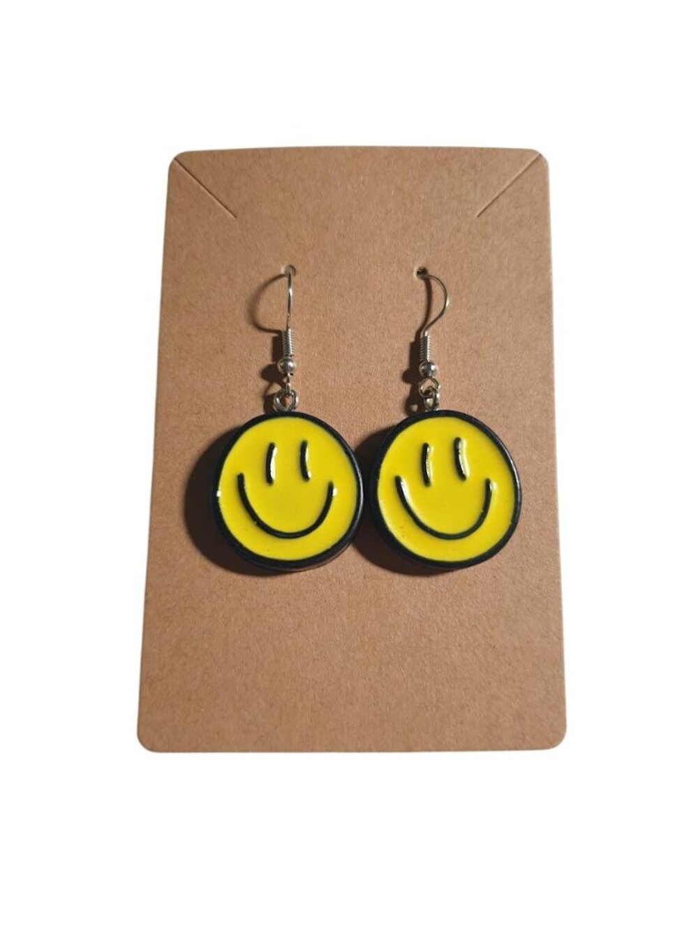 Smiley Face Dangle Earring Lightweight Hook Yellow Black Fun Face Jewelry Enamel